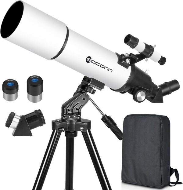 Eaconn Telescope for Astronomy, 80mm Aperture 600mm Refractor Compact and Portable Travel Telescope with Backpack