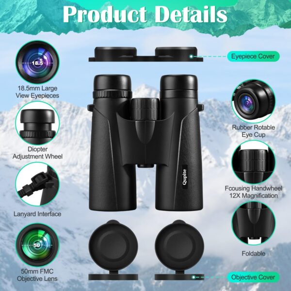 Qupite 12x50 High Power Binoculars for Stargazing with Carry Case - Image 2